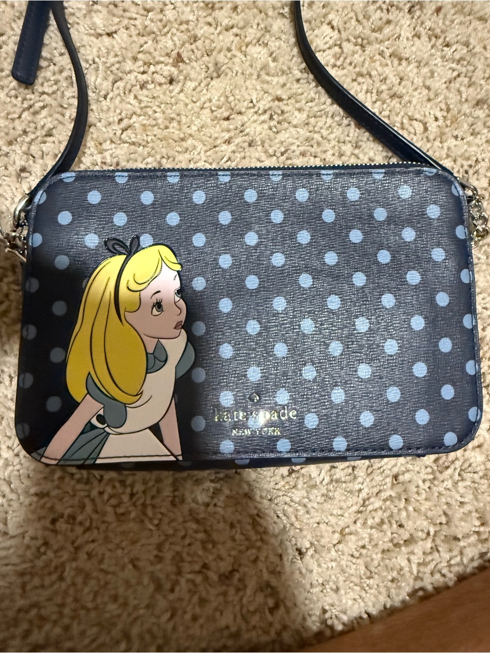 ♠️ Kate Spade Disney Navy Alice in Wonderland Polka Dot Crossbody Bag NWT